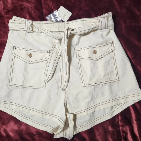 NWT Free People Ynez Retro Tie Waist Pocket Shorts Size L