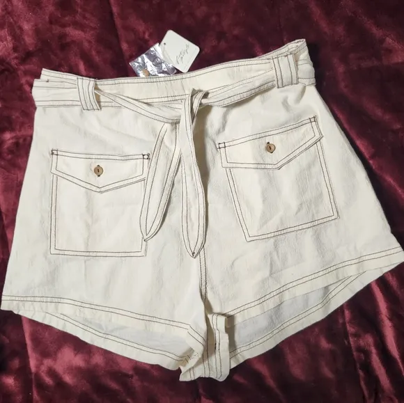 NWT Free People Ynez Retro Tie Waist Pocket Shorts Size L