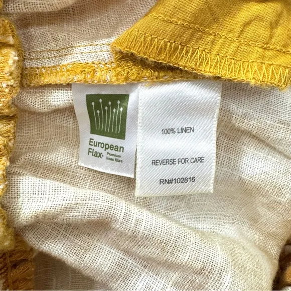 NWT Garnet Hill Smocked Waist Linen Midi Skirt Floral Mustard Gold Size Small
