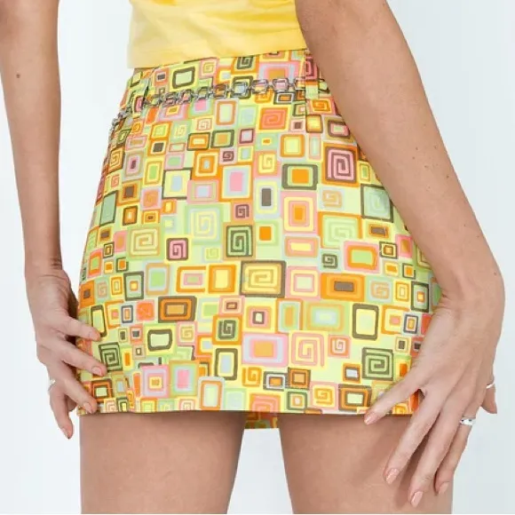 NWT Thinker Mod Geometric Mini Skirt With Chain Belt