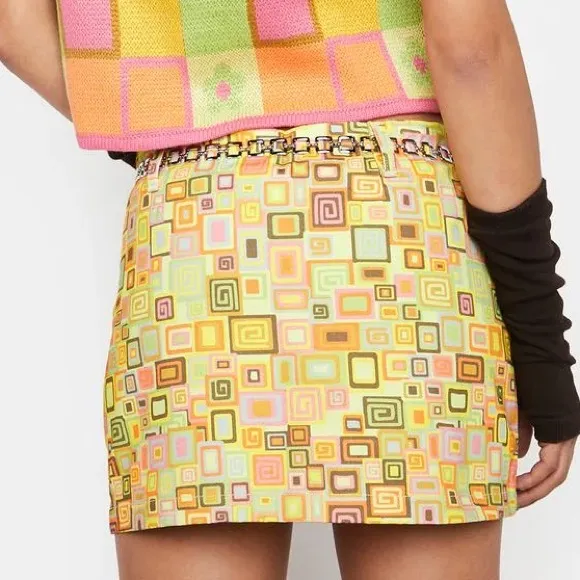 NWT Thinker Mod Geometric Mini Skirt With Chain Belt