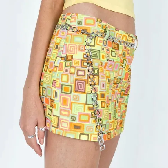 NWT Thinker Mod Geometric Mini Skirt With Chain Belt