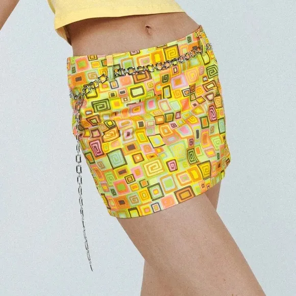 NWT Thinker Mod Geometric Mini Skirt With Chain Belt