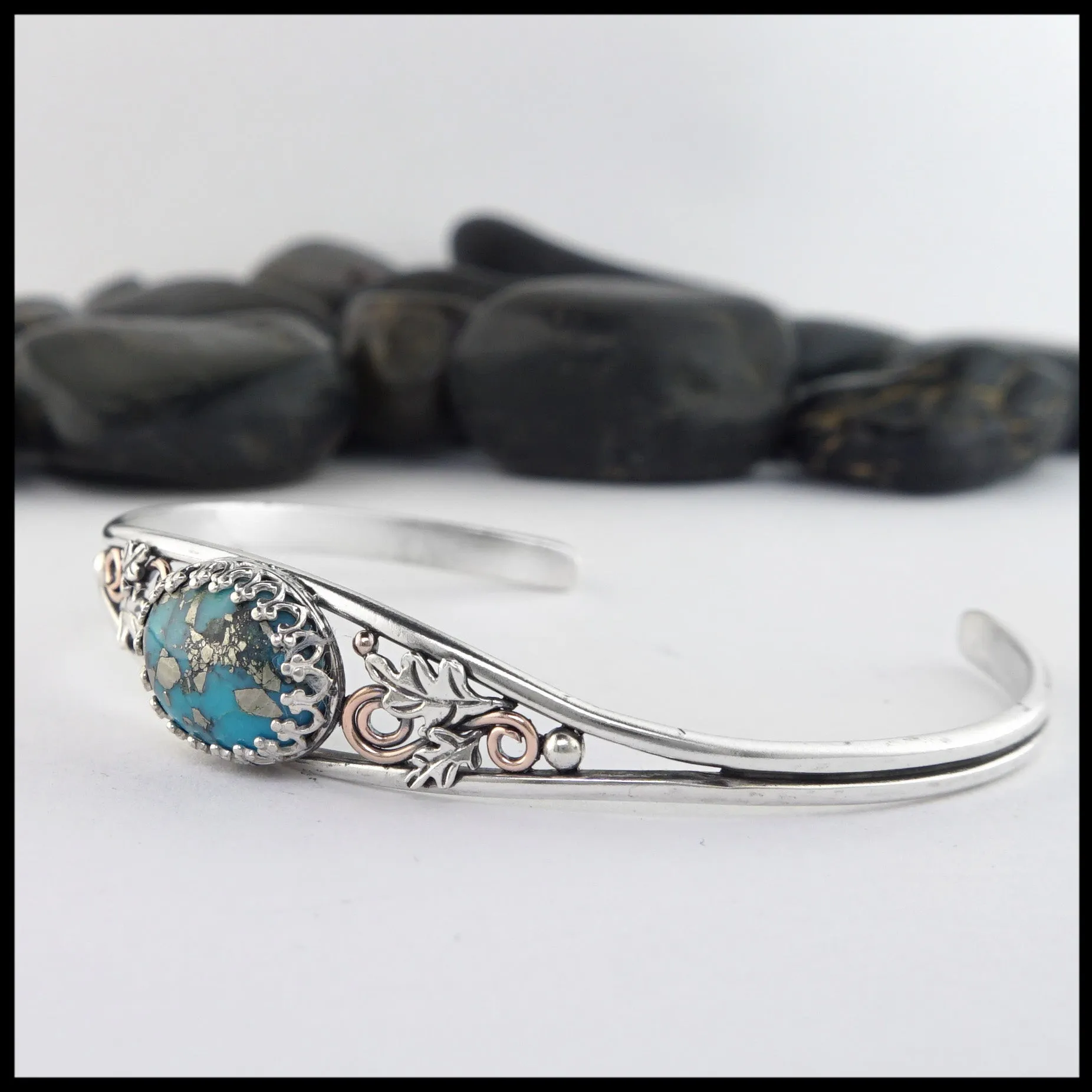 Oak Leaf Cuff Bracelet with Turquoise