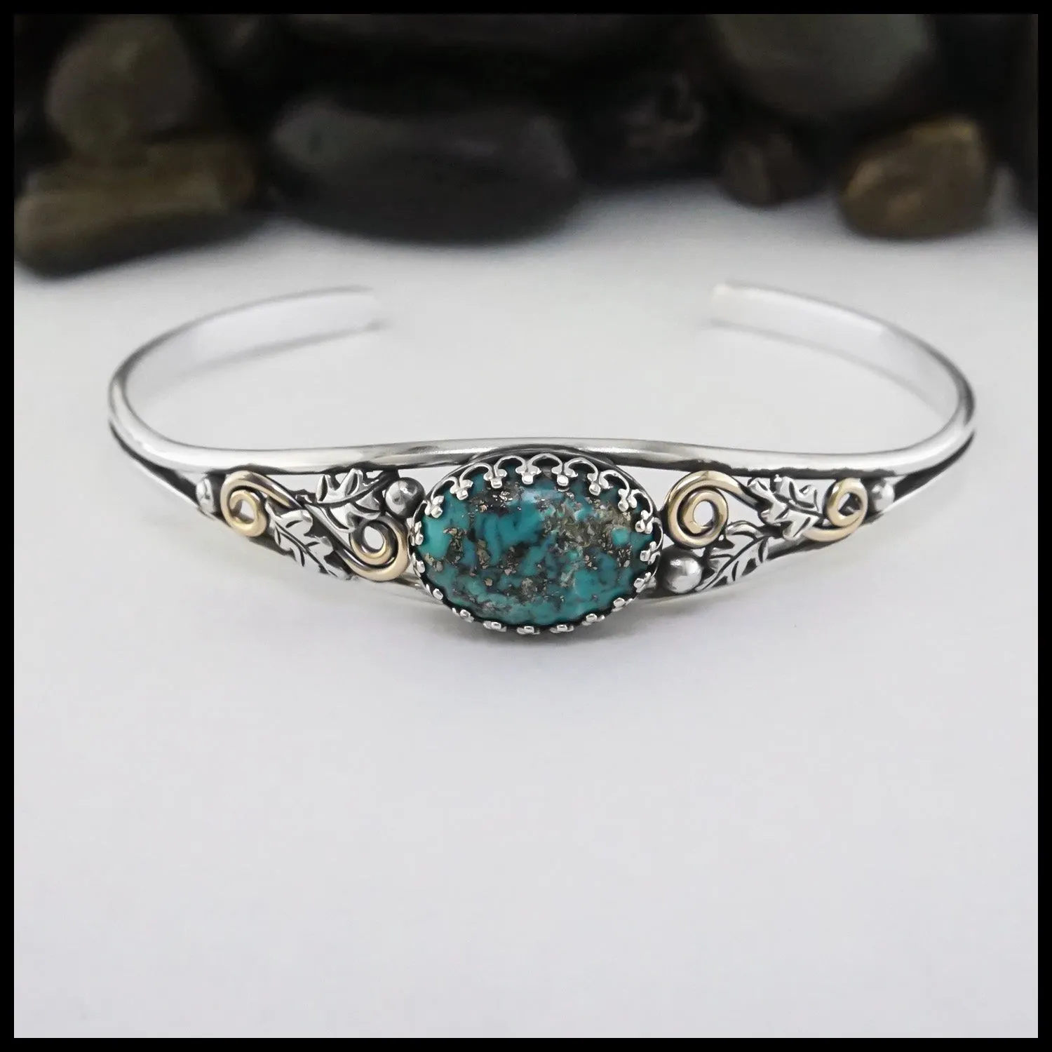 Oak Leaf Cuff Bracelet with Turquoise