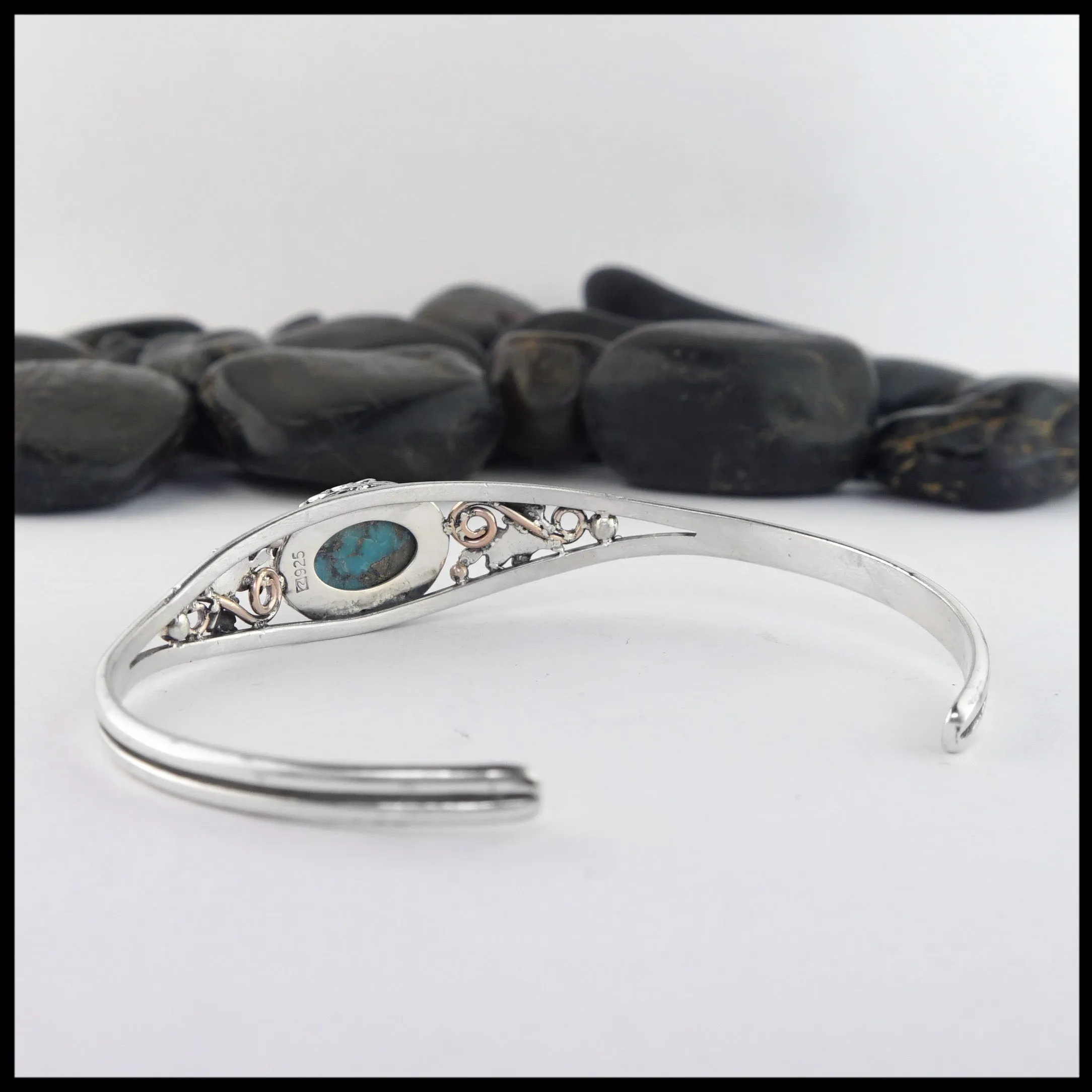 Oak Leaf Cuff Bracelet with Turquoise