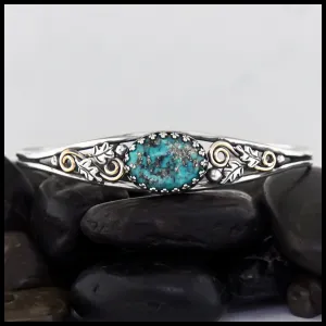 Oak Leaf Cuff Bracelet with Turquoise