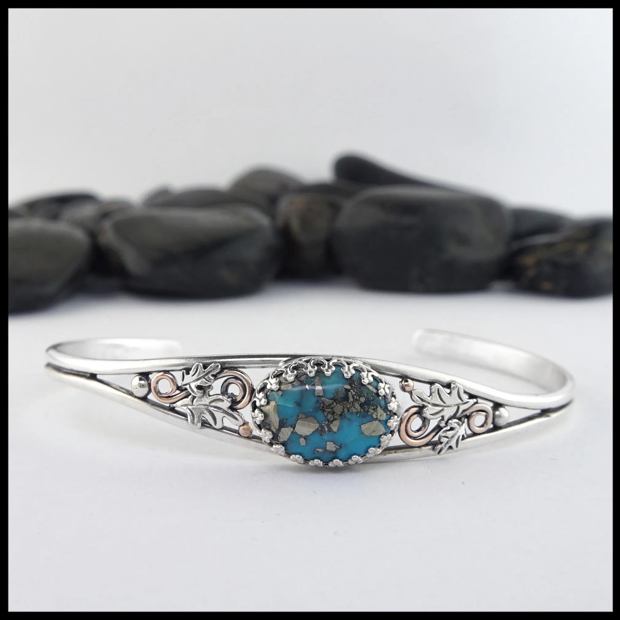 Oak Leaf Cuff Bracelet with Turquoise