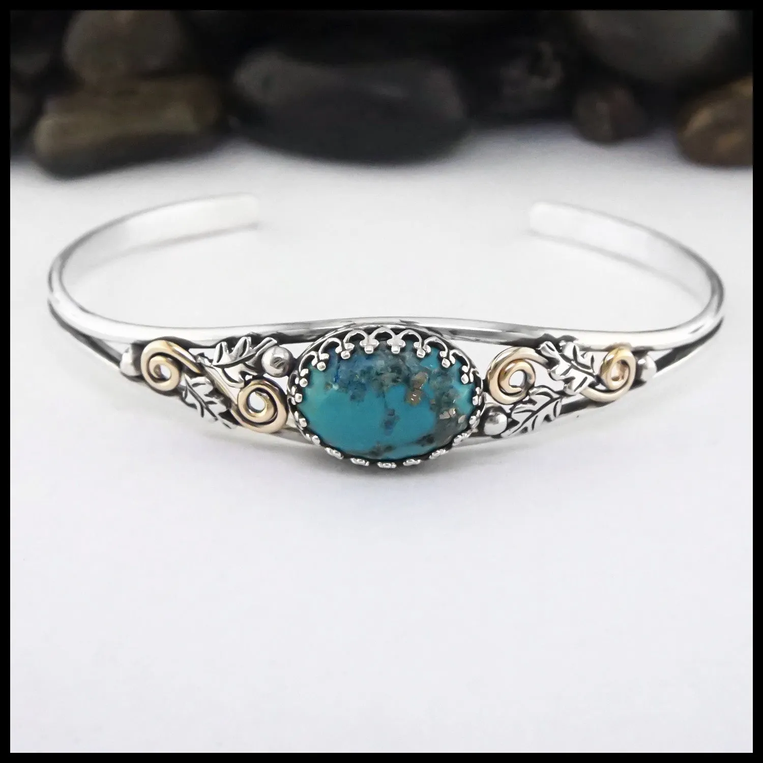 Oak Leaf Cuff Bracelet with Turquoise