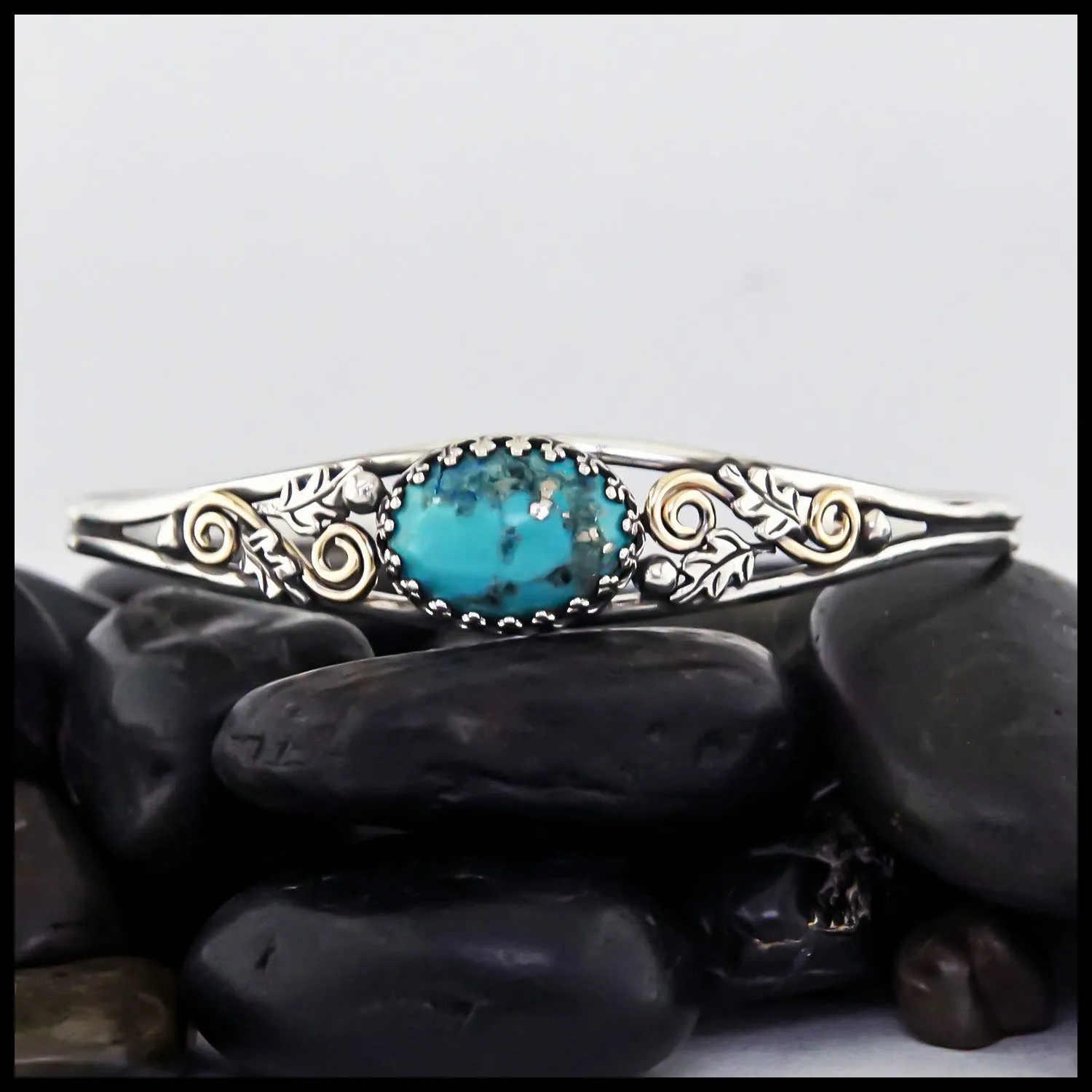 Oak Leaf Cuff Bracelet with Turquoise
