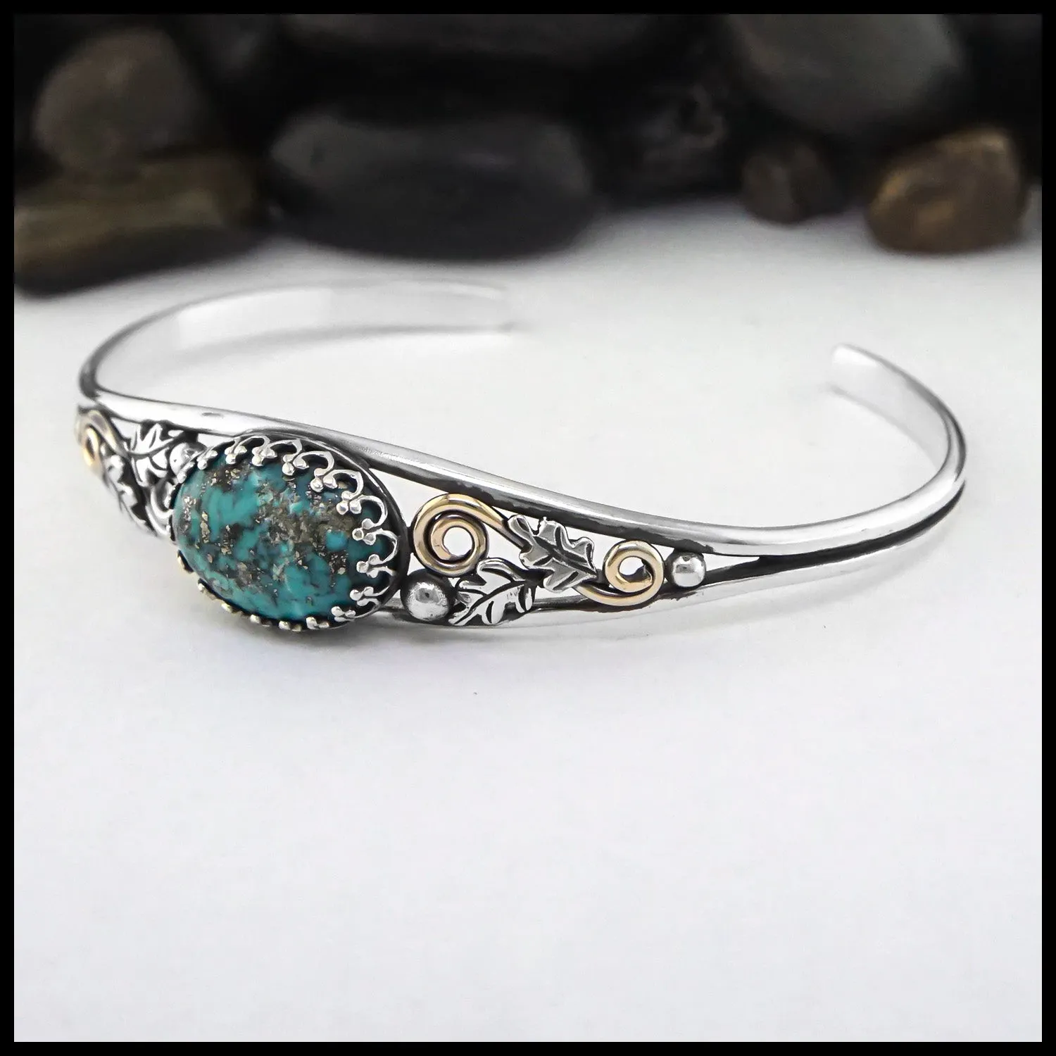 Oak Leaf Cuff Bracelet with Turquoise
