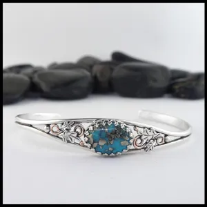 Oak Leaf Cuff Bracelet with Turquoise
