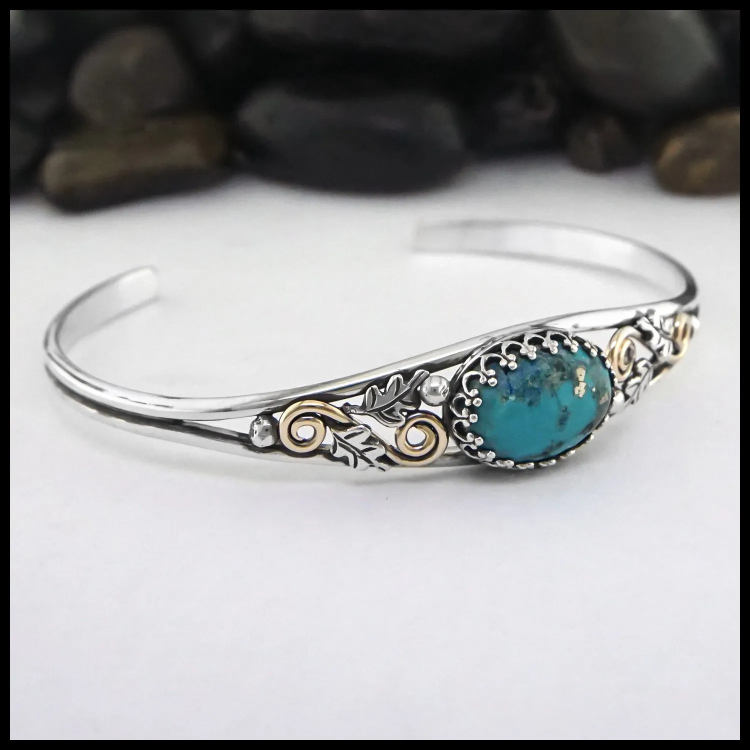 Oak Leaf Cuff Bracelet with Turquoise