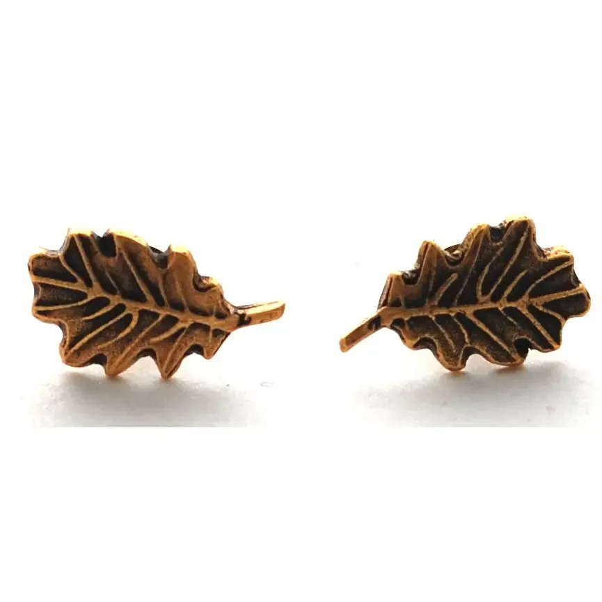 Oak Leaf Stud Earrings in 14k Gold Plate