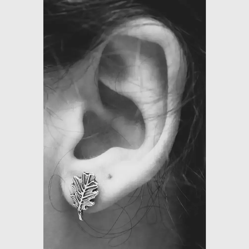 Oak Leaf Stud Earrings in 14k Gold Plate