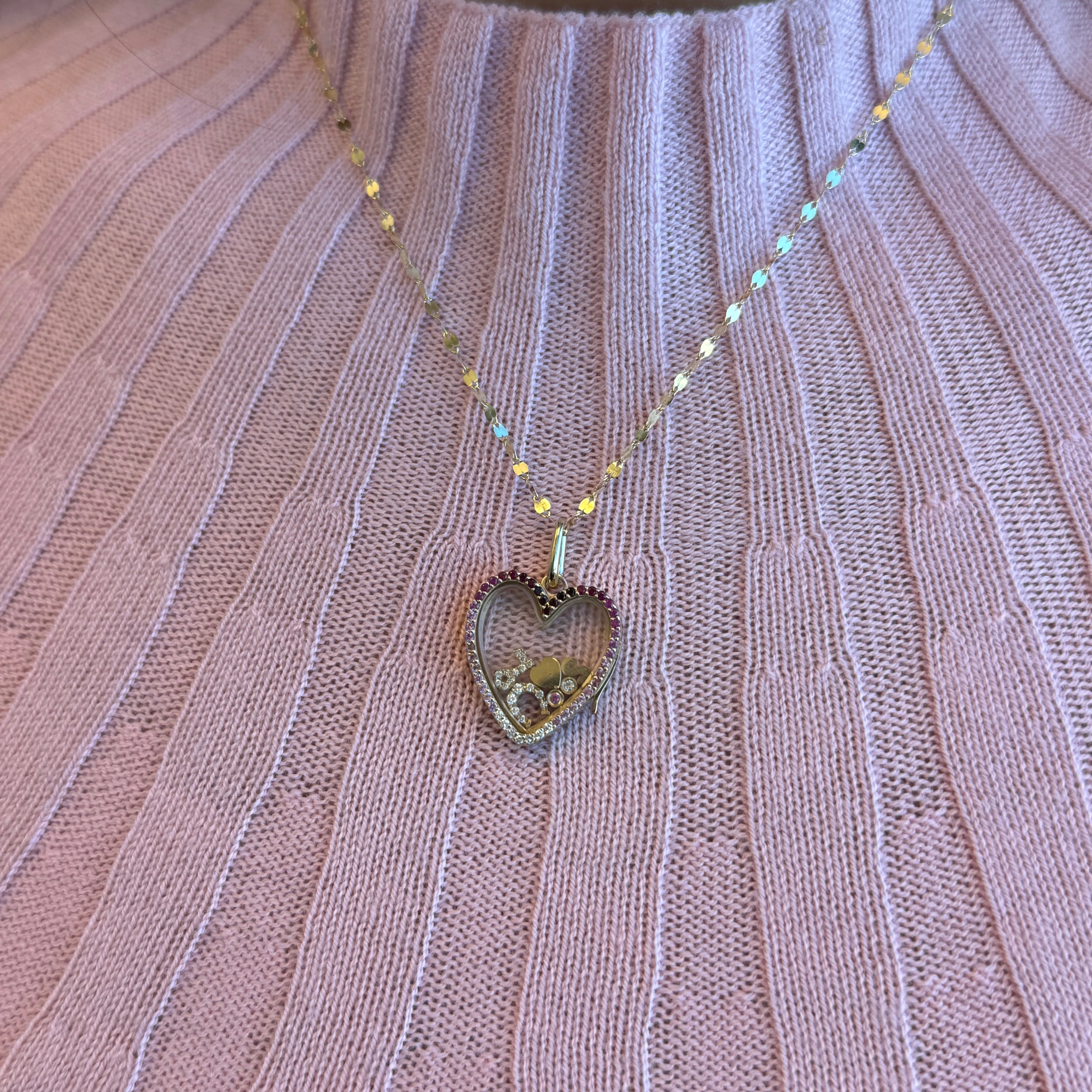 Ombre Gemstone Diamond Heart Glass Charm Locket