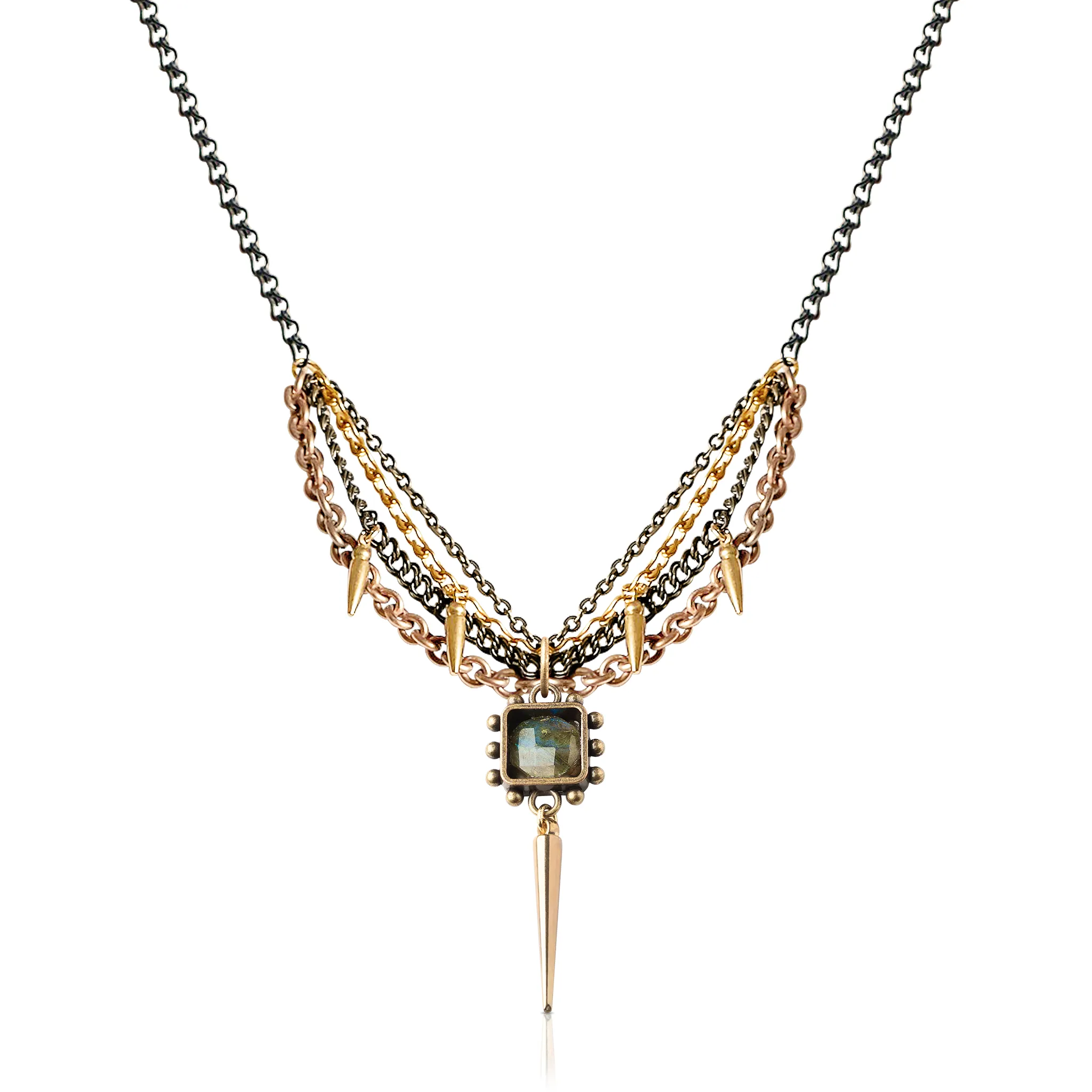 One-Of-A-Kind Labradorite Stone Necklace With Charms