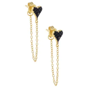 Onyx Mini Pavé Heart Chain Stud Earring