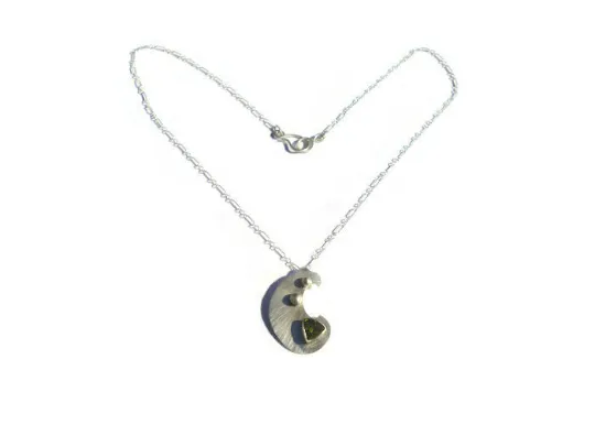OOAK Large Sterling Silver Paisley Pendant with 15mm Peridot Trillion and Fine Silver Granulation