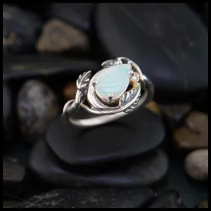 Opal and Diamond Leaf Forest Ring