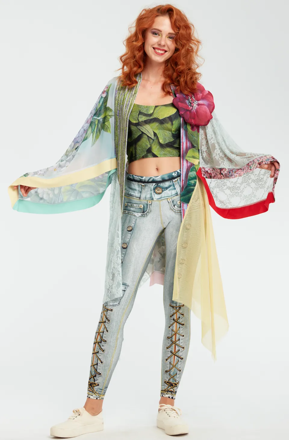 Open Colorful Print Kimono