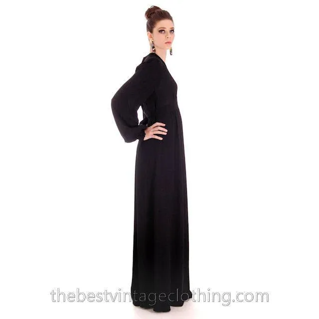 Ossie Clark Vintage 1970s  Maxi Gown Black Moss Crepe 1940s Style 14/38 M-L
