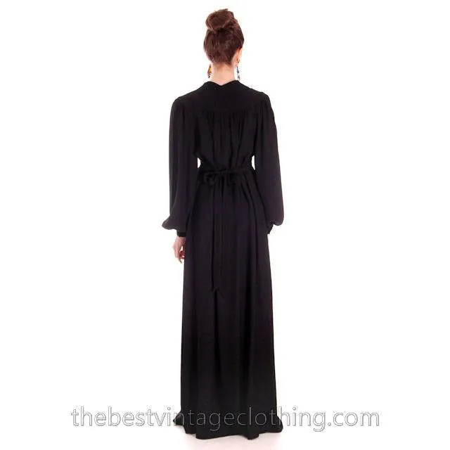 Ossie Clark Vintage 1970s  Maxi Gown Black Moss Crepe 1940s Style 14/38 M-L