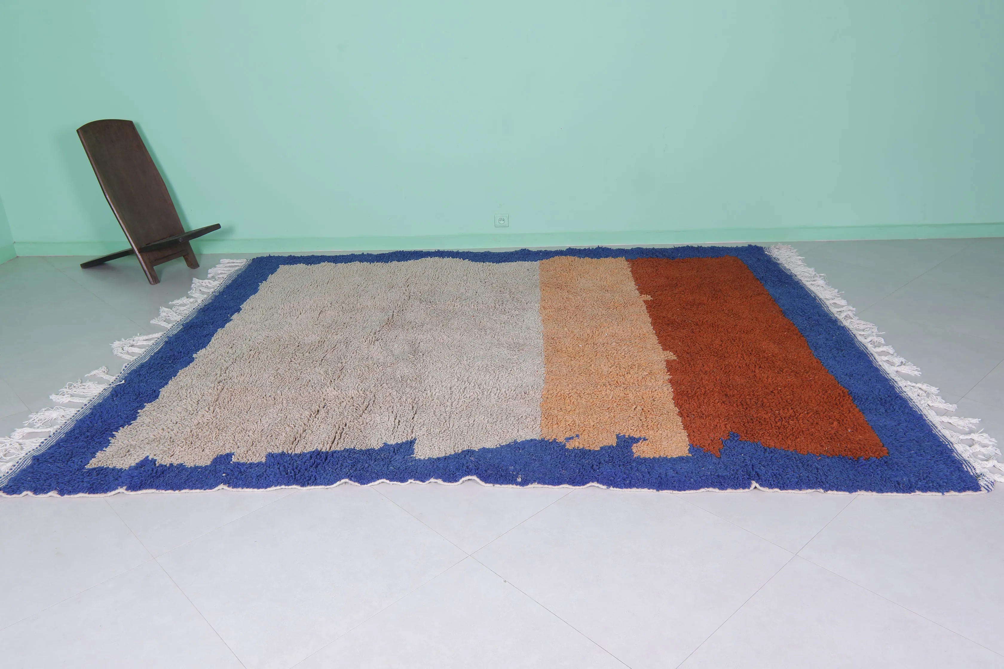 Oversized Azilal Area Rug – 7.8 x 10 ft with Bold Color Blocks