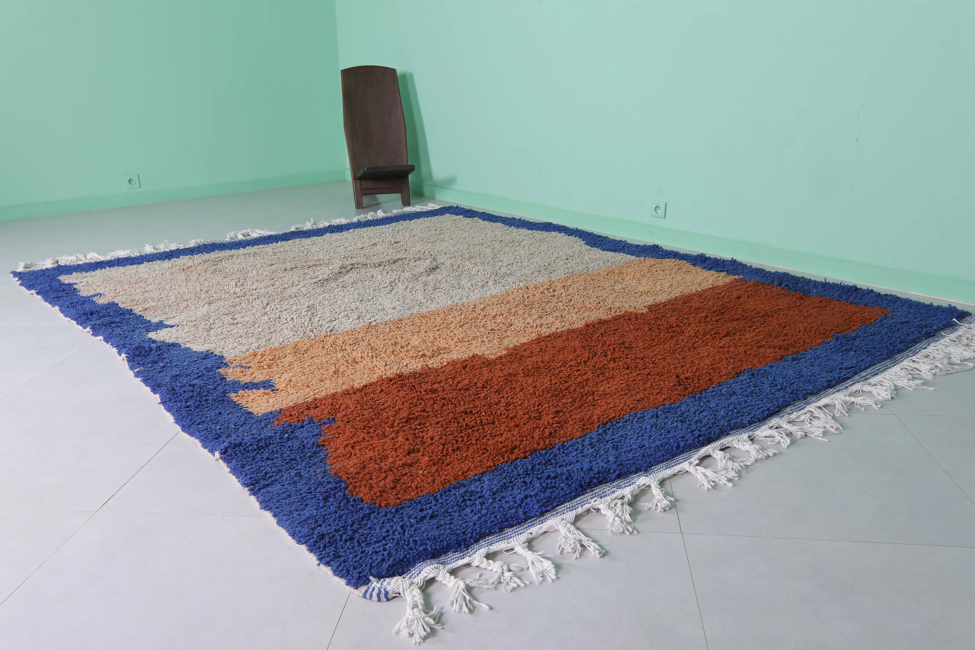 Oversized Azilal Area Rug – 7.8 x 10 ft with Bold Color Blocks