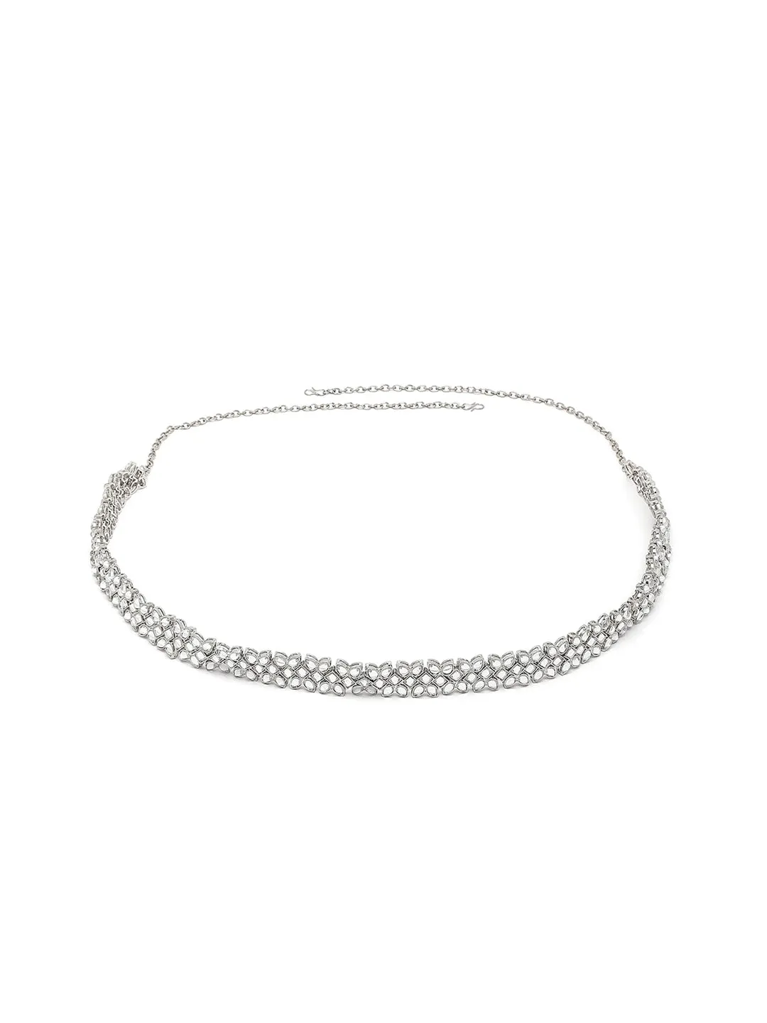 Oxidised Silver-Toned & White Kundan Studded Kamarbandh