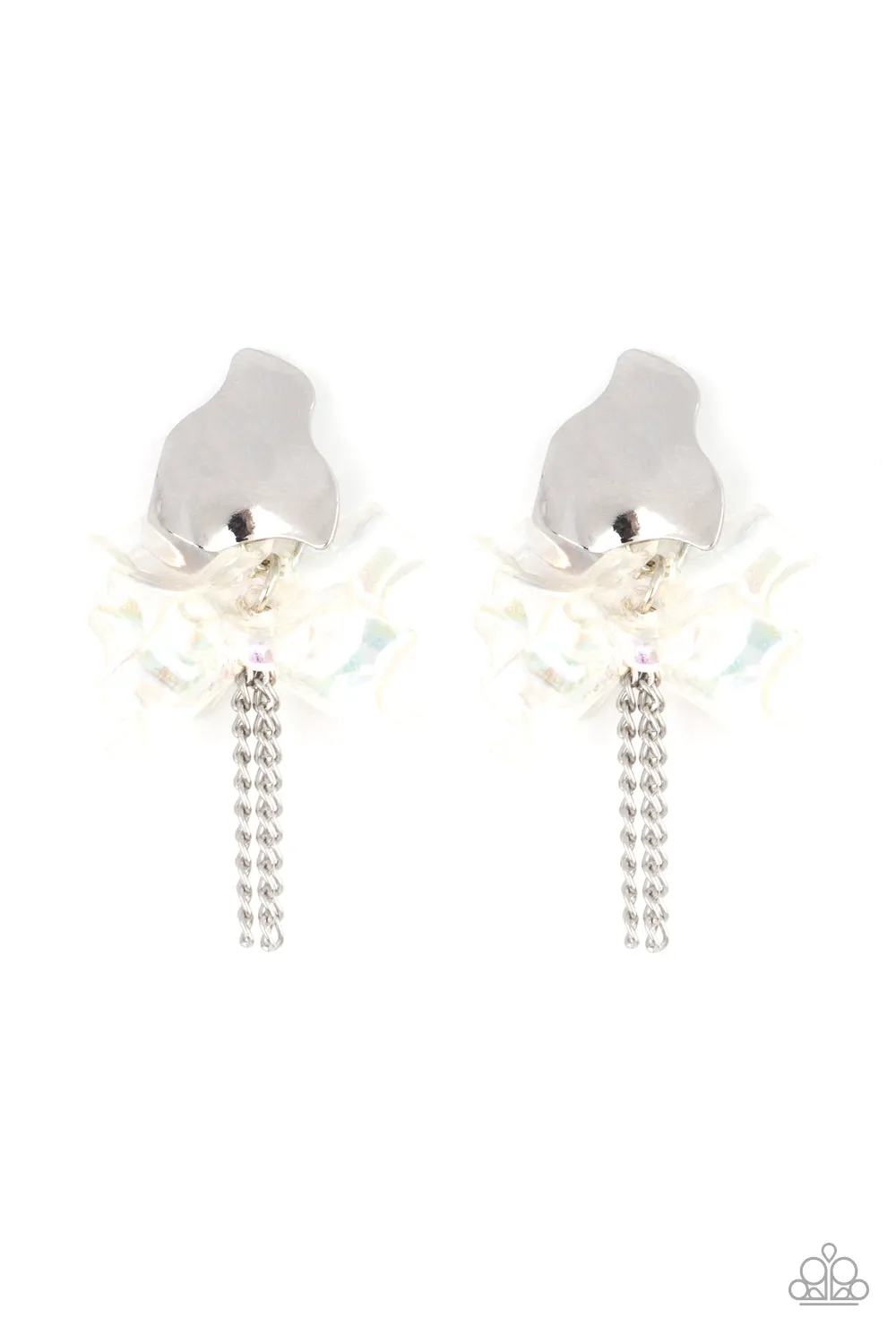 Paparazzi Harmonically Holographic - White Iridescent Earrings