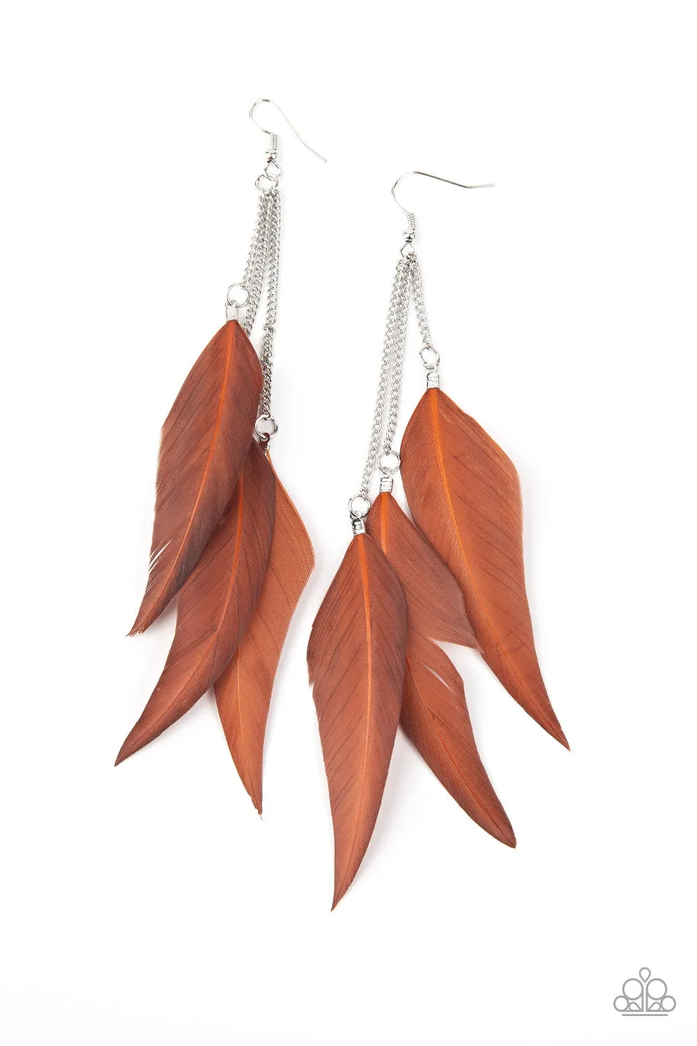 Paparazzi West Side Western - Brown Feather Earrings