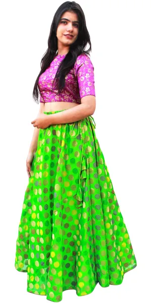 Parrot Green Banarasi Lehenga Skirt