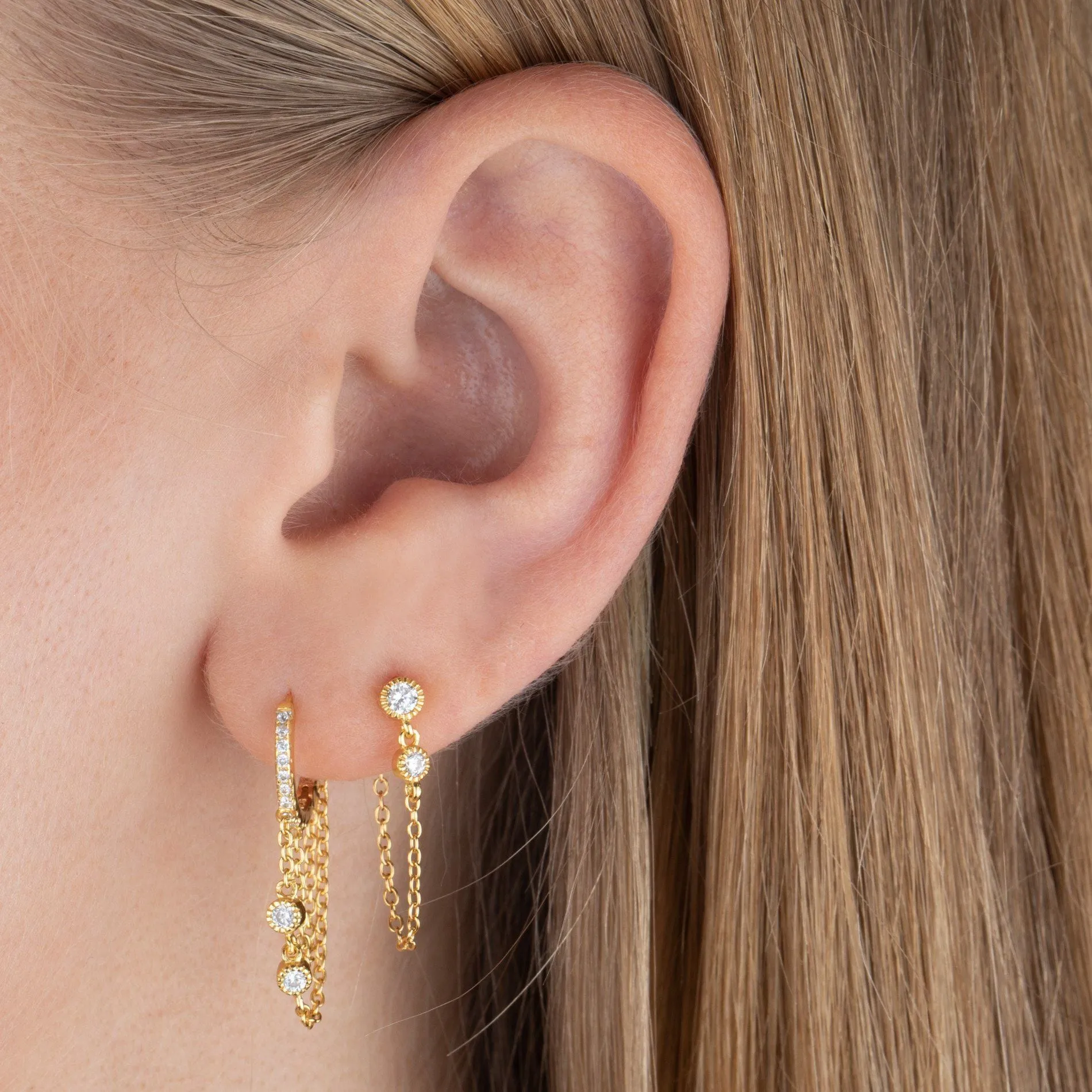 Pavé X Bezel Chain Huggie Earring