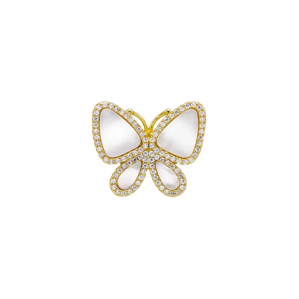 Pave Outlined Stone Butterfly Ring