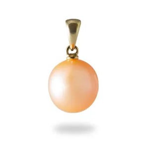 Peach Freshwater Pearl Pendant in Gold - 9-10mm