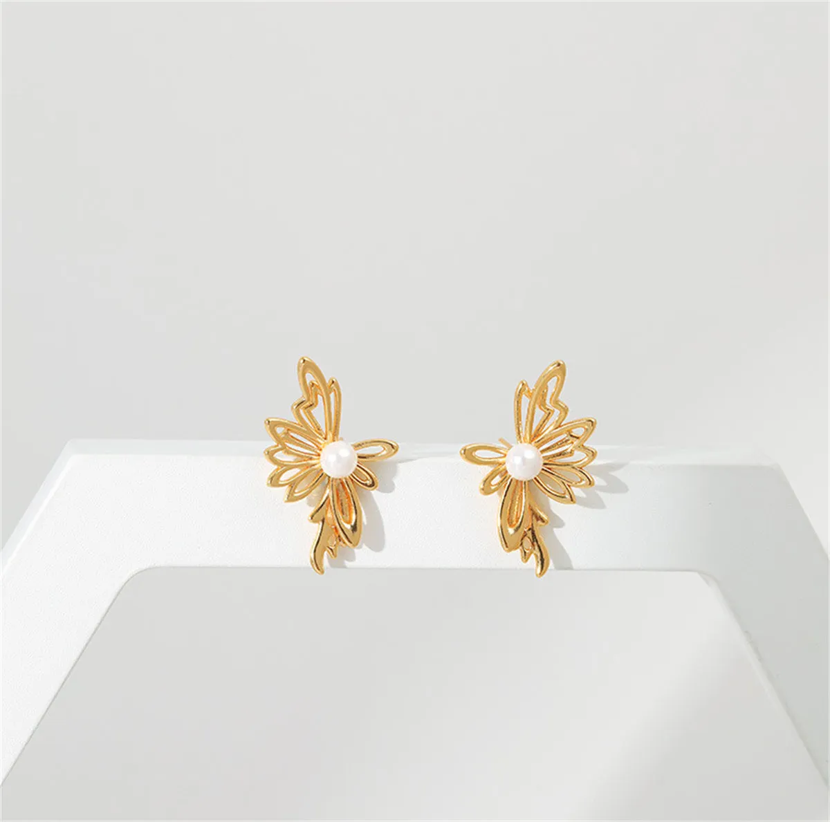Pearl & 18K Gold-Plated Open Butterfly Stud Earrings
