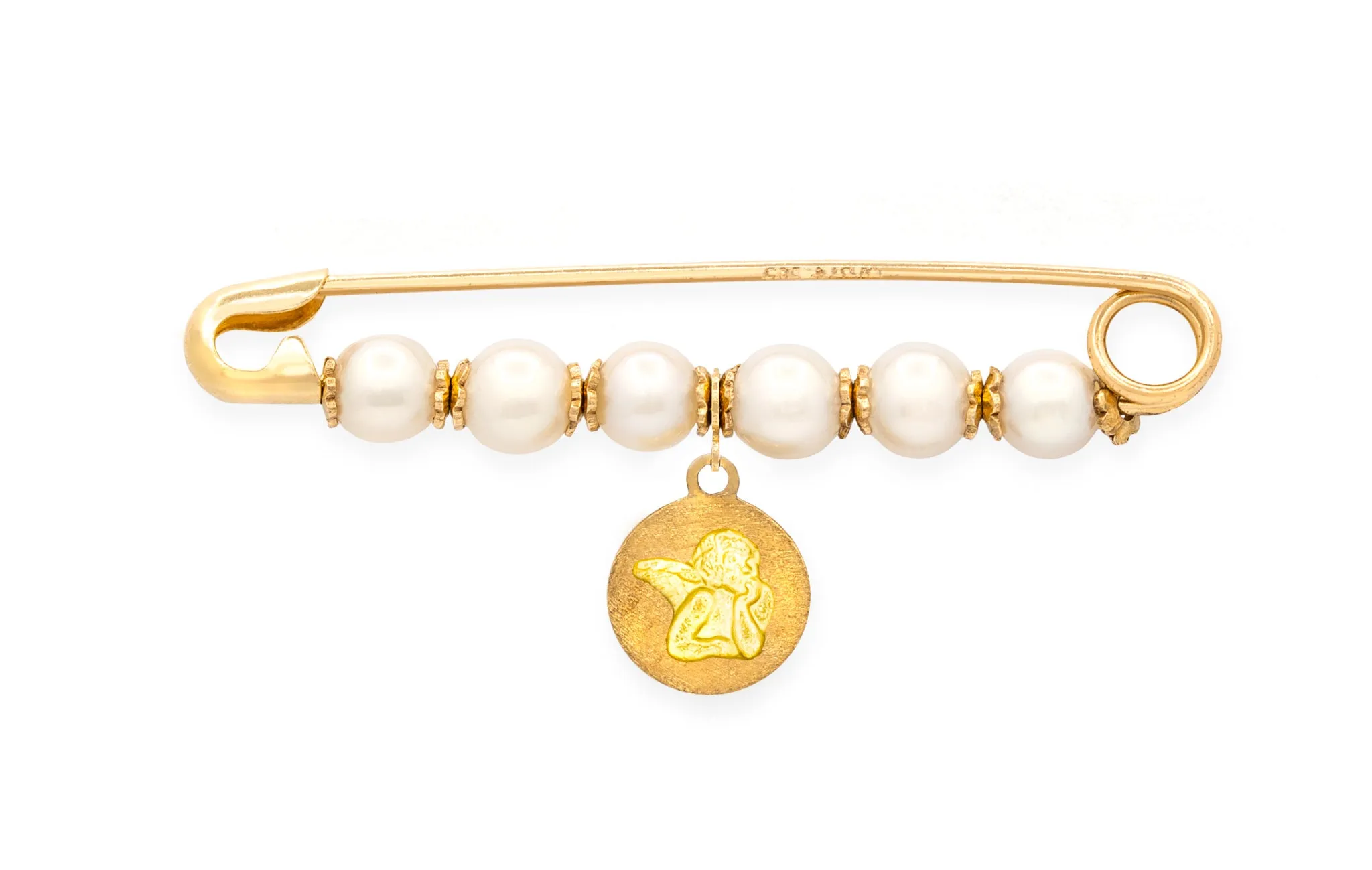 Pearl Baby Pin with Angel Medal