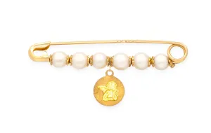 Pearl Baby Pin with Angel Medal