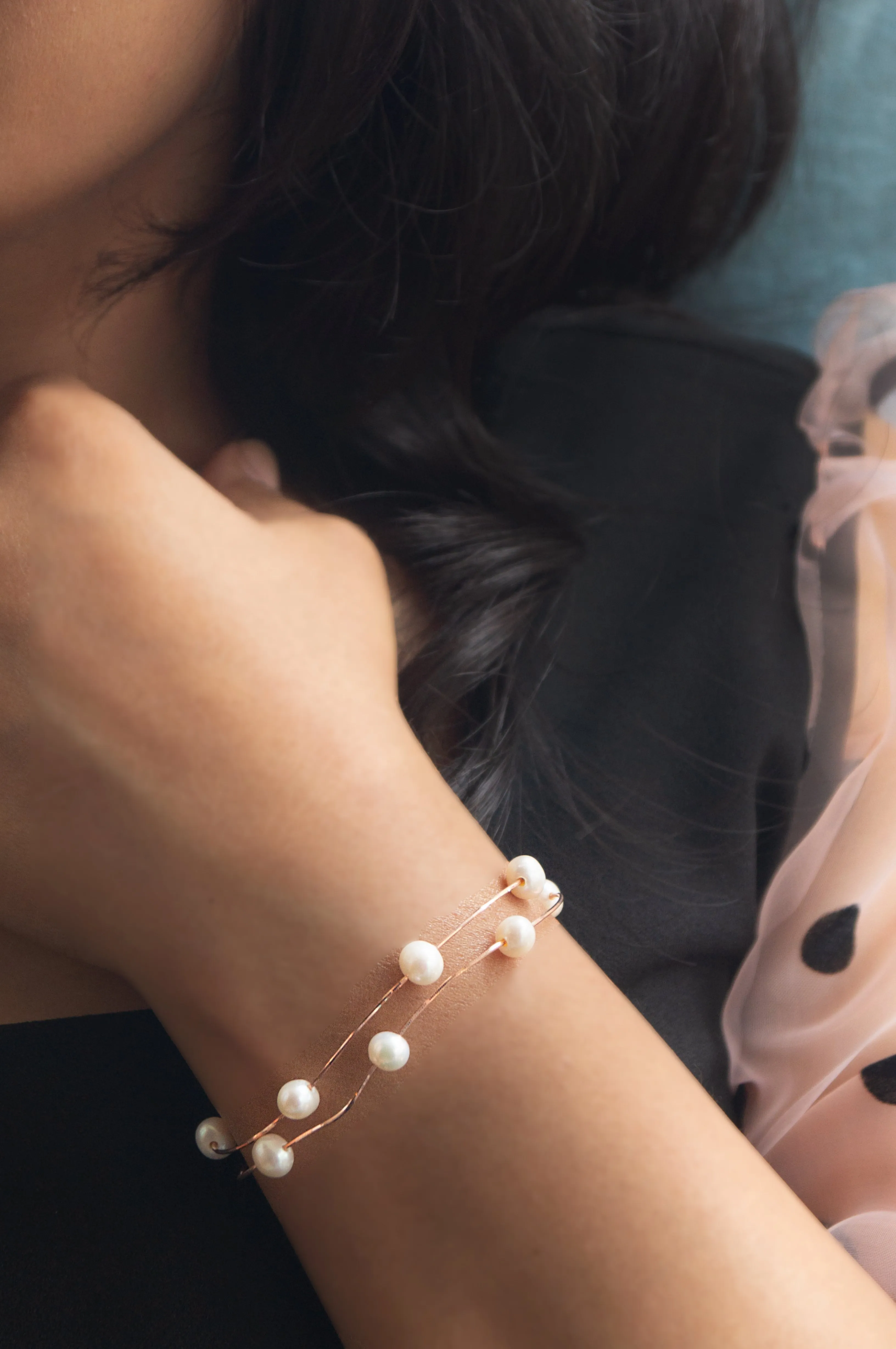 Pearl Garland Sterling Silver Chain Bracelet