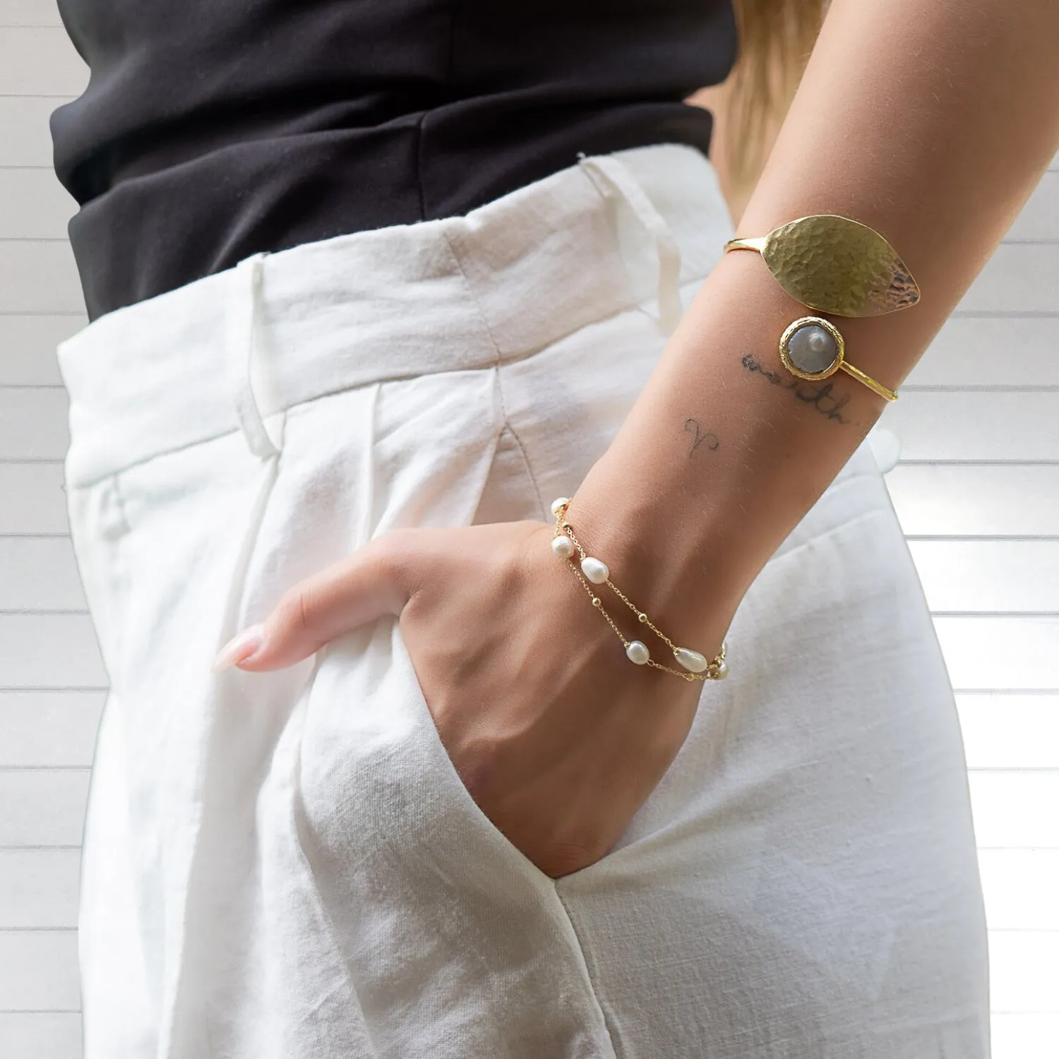 Pearl Stone Gold Chain Dainty Bracelet