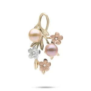 Pearls in Bloom Plumeria Freshwater Pearl Pendant in Tri Color Gold with Diamonds - 36mm