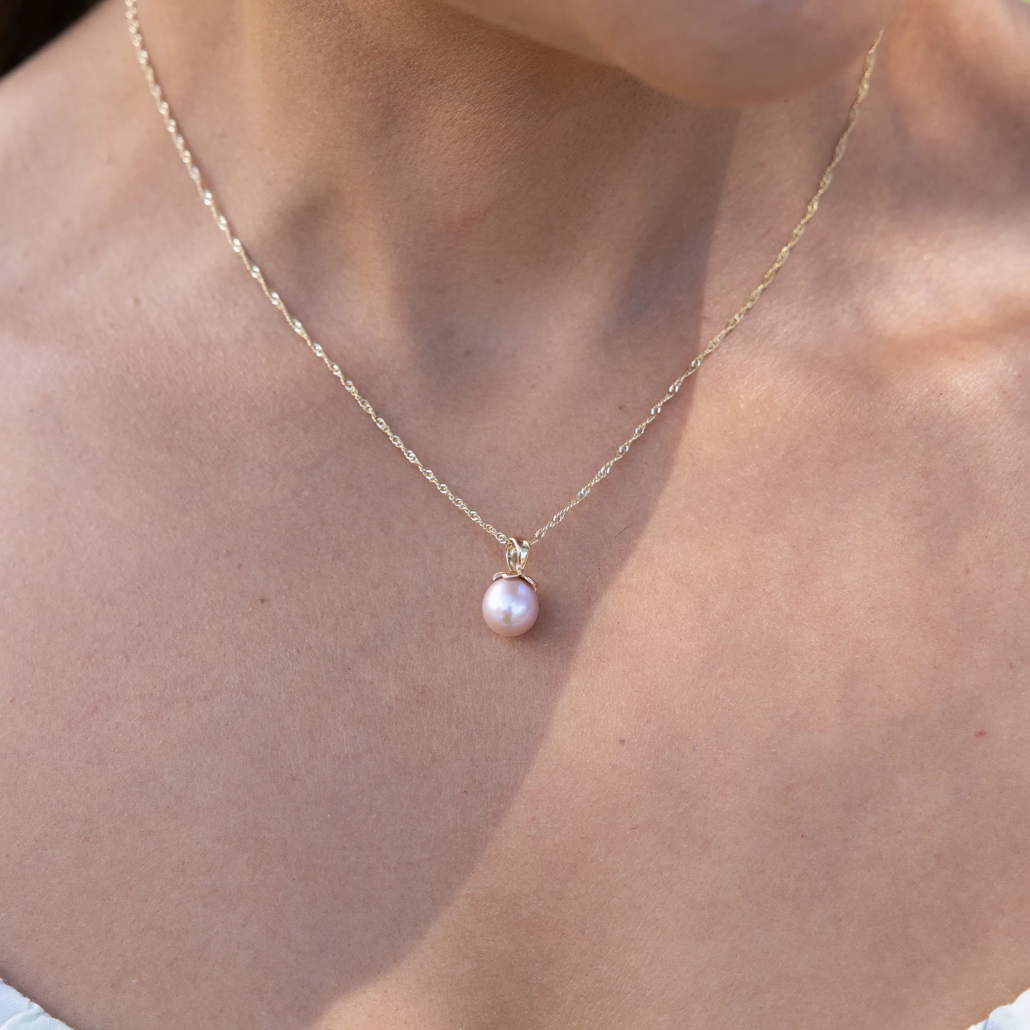 Pearls in Bloom Plumeria Lavender Freshwater Pearl Pendant in Gold - 8-9mm