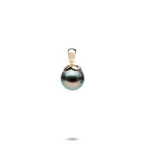 Pearls in Bloom Plumeria Tahitian Black Pearl Pendant in Gold - 8-9mm