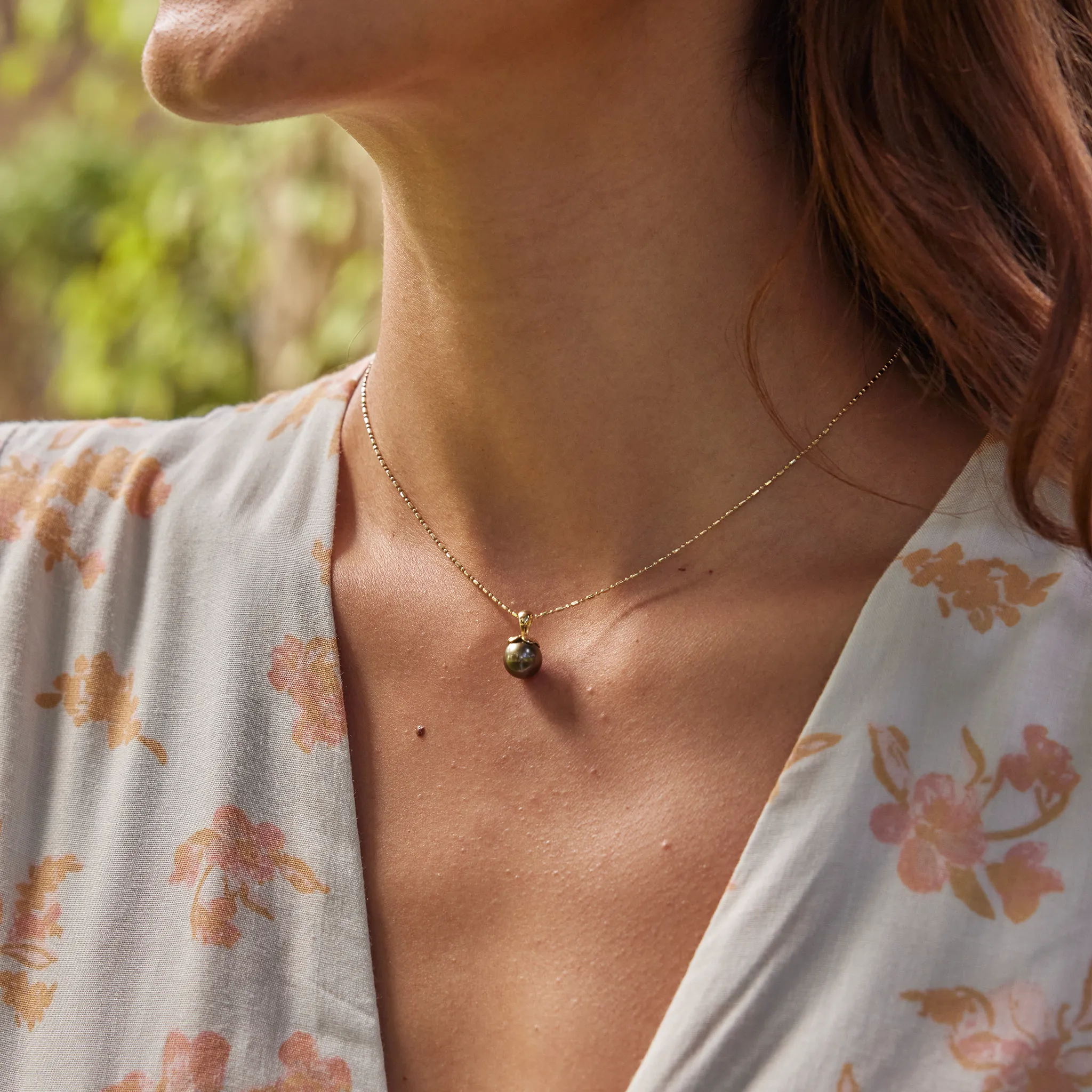 Pearls in Bloom Plumeria Tahitian Black Pearl Pendant in Gold - 8-9mm