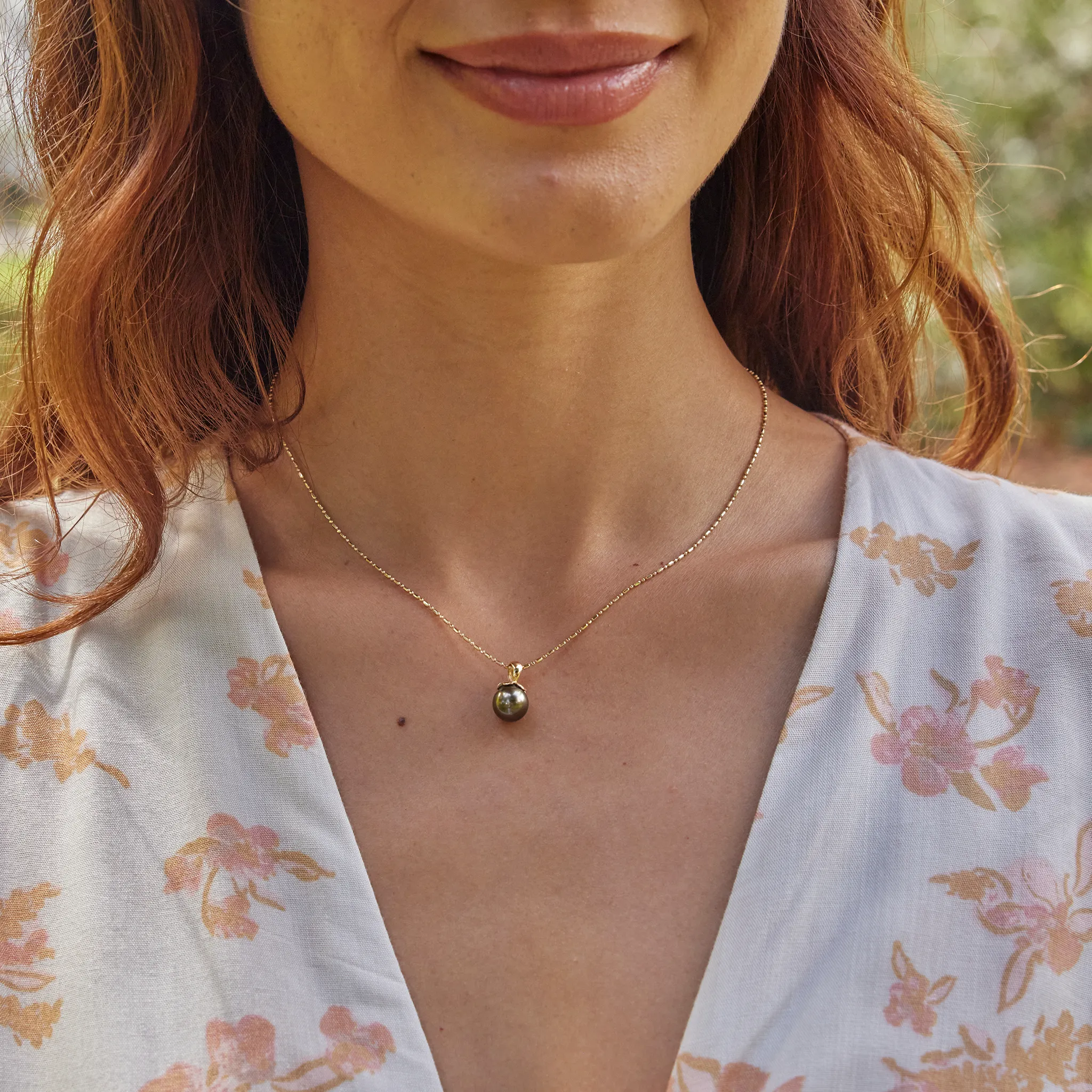 Pearls in Bloom Plumeria Tahitian Black Pearl Pendant in Gold - 8-9mm