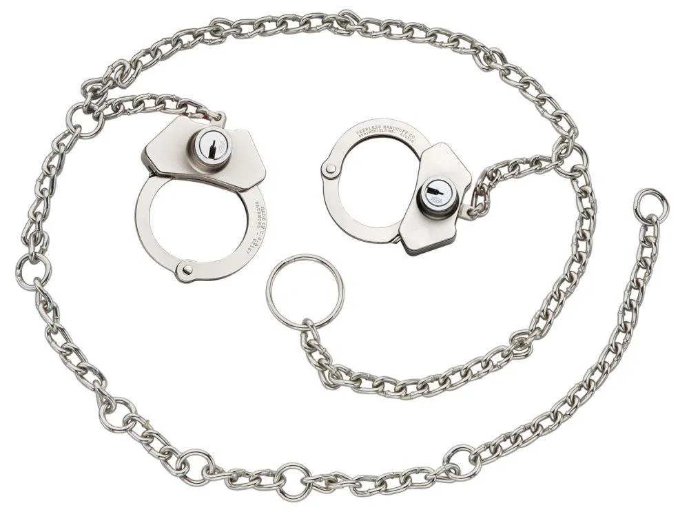 Peerless Model 7002CHS Waist Chain with High Security Handcuffs at Sides - Nickel Finish