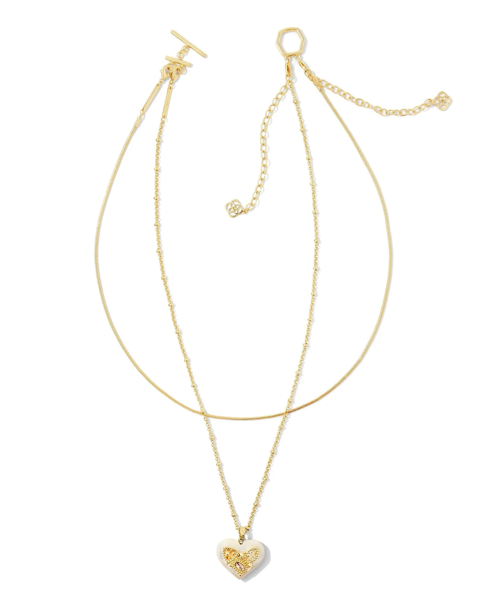 Penny Gold Heart Multi Strand Necklace in Ivory Mother of Pearl