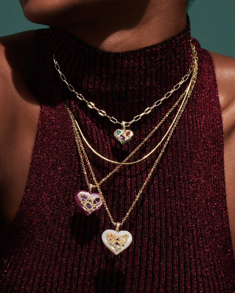 Penny Gold Heart Multi Strand Necklace in Ivory Mother of Pearl