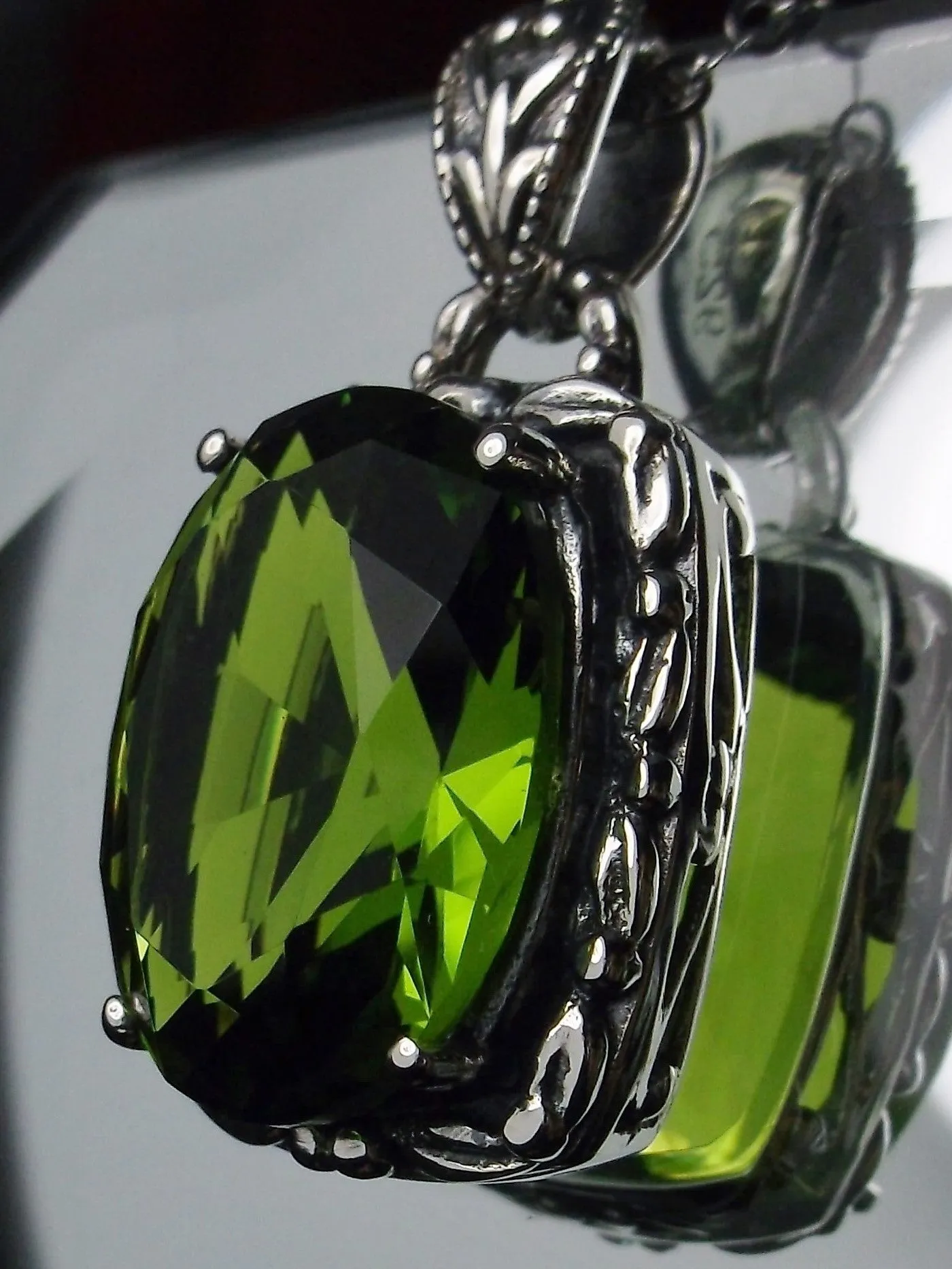 Peridot Pendant, Green Art Nouveau Necklace #P120